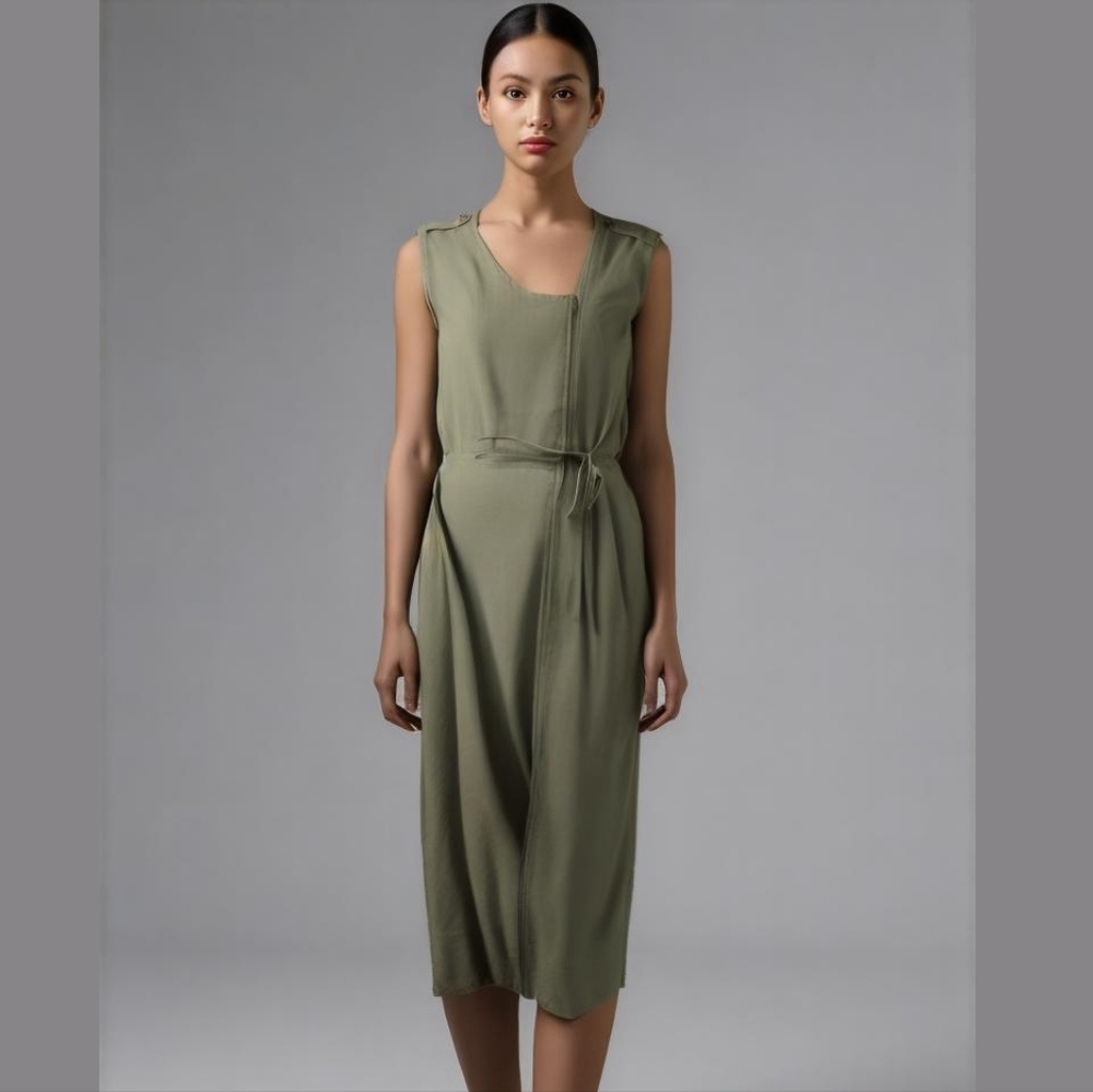 Noisy May Green/Khaki Day Dress / Long Waistcoat | Size: UK M